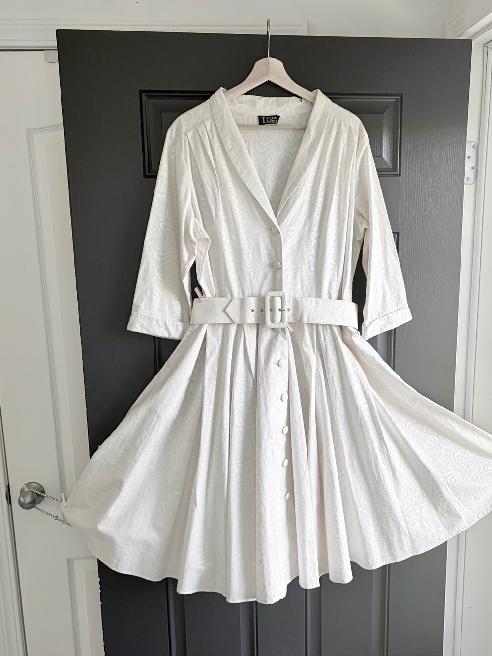 Dollz & Dames White/Ivory Wedding XL Tea Length Pinup Bridal Belted
